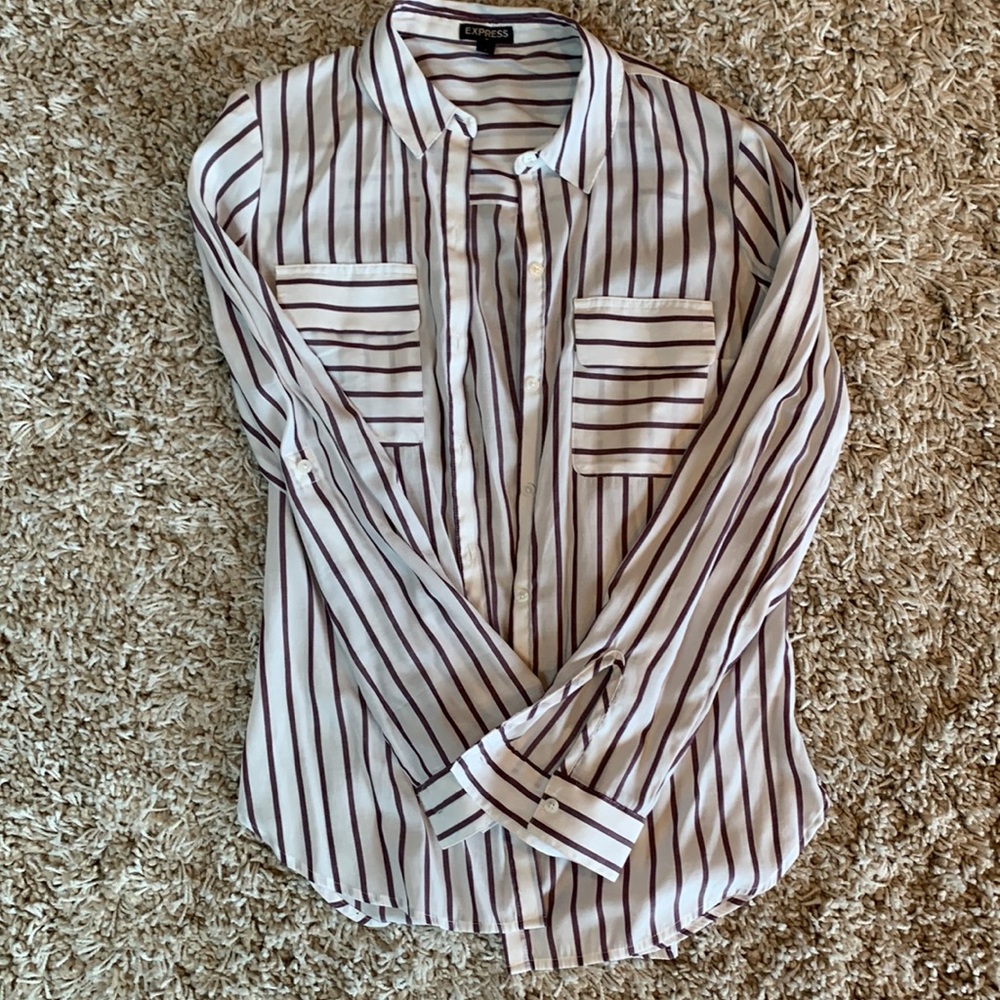 Express White & Purple Stripped Blouse